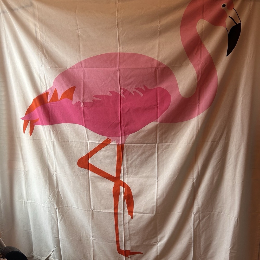 IKEA Springkorn Shower Curtain Pink Flamingo fabric Weighted Bottom